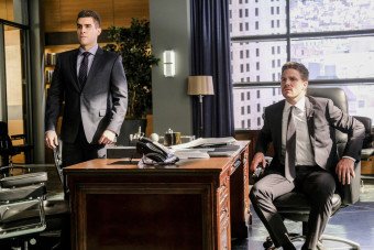 Arrow -- "The Sin-Eater" -- Image AR514a_0277b.jpg -- Pictured (L-R): Josh Segarra as Adrian Chase and Stephen Amell as Oliver Queen -- Photo: Robert Falconer/The CW -- ÃÂ© 2017 The CW Network, LLC. All Rights Reserved.